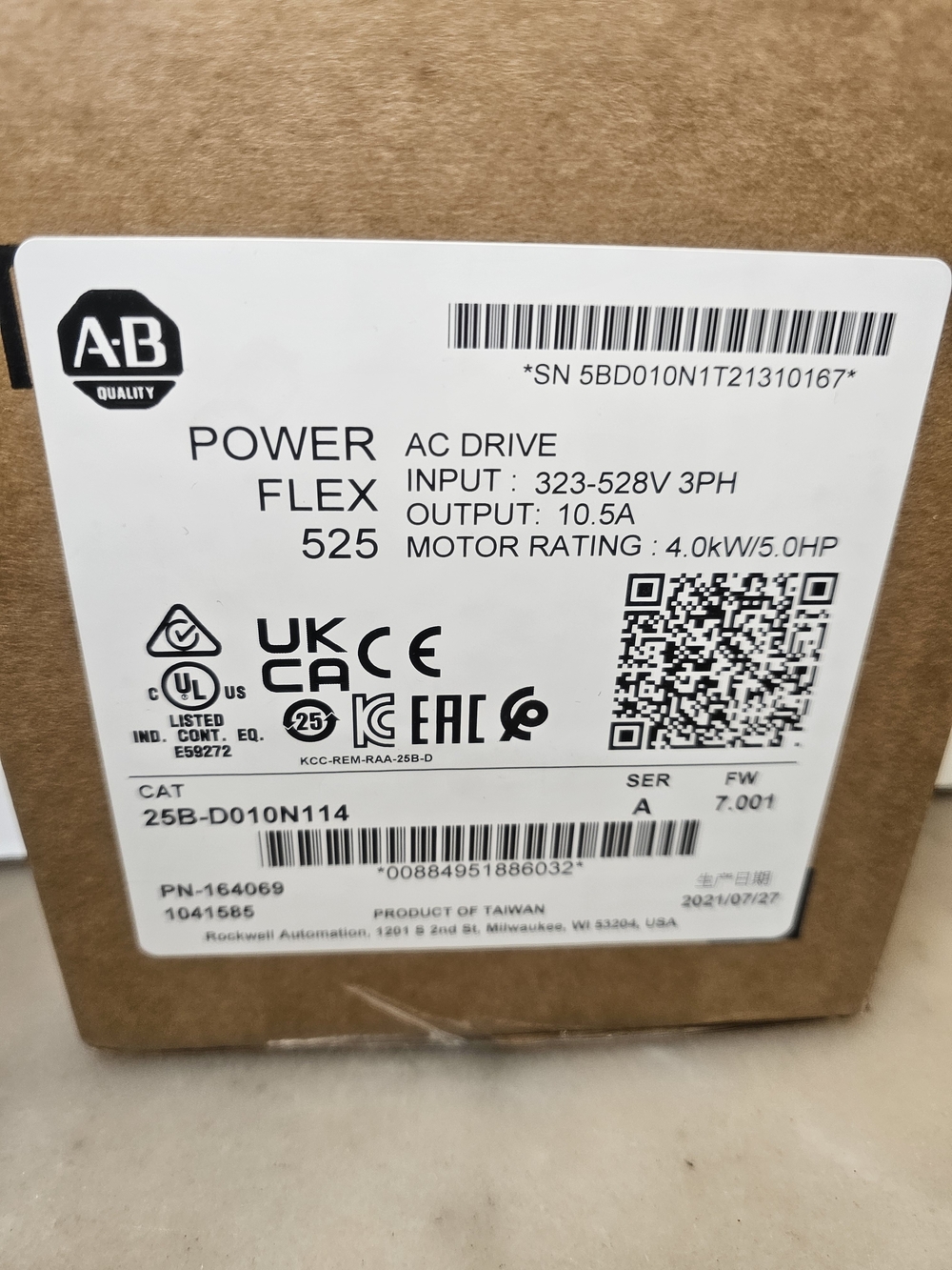 New Allen-Bradley 25B-D010N114 PowerFlex 525 4kW 5Hp AC Variable Frequency Drive